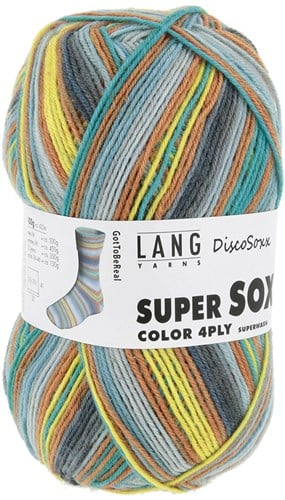 Lang Yarns Super Soxx Color 4-Fach 0522 Gelb/Türkis/Braun 1145 Got To Be Real-2