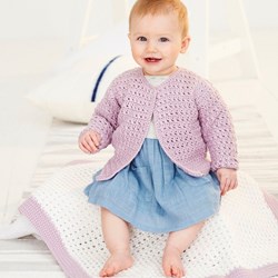 Häkelanleitung  Stylecraft Bambino DK No. 9533 Baby Strickjacke und Decke