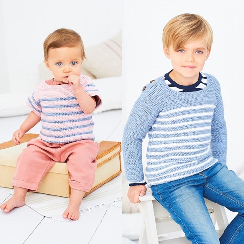 Häkelanleitung Stylecraft Bambino DK No. 9608 Gestreiftes Top und Pullover