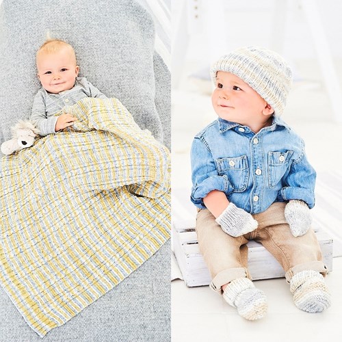 Strickanleitung Stylecraft Bambino Prints DK No. 9748 Babydecke, Mütze und Handschuhe