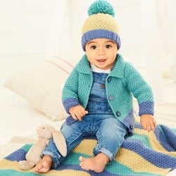 Strickanleitung  Stylecraft Bambino DK No. 9757 Baby Strickjacke, Mütze und Decke