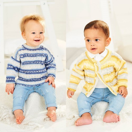 Strickanleitung Stylecraft Bambino Prints DK No. 9844 Babyjacke und Pullover