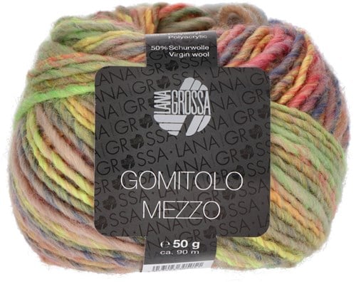 Lana Grossa Gomitolo Mezzo 126 Yellow/salmon/turquoise/gray green/light blue/gray blue/light green/taupe/purple/pink
