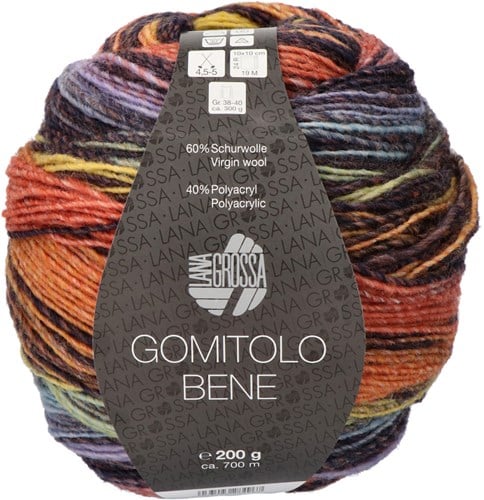 Lana Grossa Gomitolo Bene 751 Salmon/black brown/yellow/khaki/gray blue
