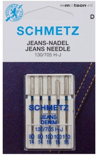 Schmetz Jeans Nadeln Dicke 90 t/m 110  - 1 x 5 Nadeln auf Karte