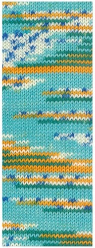Lana Grossa Cool Wool 4 Socks Print 3 7205 Türkis/Opalgrün/Gelborange/Weiß/Hell-/Kobaltblau-2