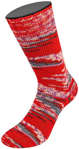 Lana Grossa Cool Wool 4 Socks Print 3 7206 Rot/Opalgrün/Weiß/Lila/Fuchsia-3