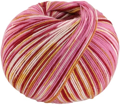 Lana Grossa Cool Wool 4 Socks Print 3 7201 Pink/Weinrot/Ecru/Gelb/Camel