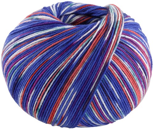 Lana Grossa Cool Wool 4 Socks Print 3 7202 Kobaltblau/Tonrot/Weiß/Jade/Dunkelfuchsia/Hellblau