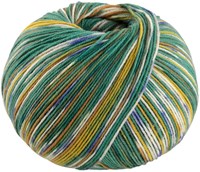 Lana Grossa Cool Wool 4 Socks Print 3 7204 Opalgrün/Senfgelb/Nougat/Weiß/Jeansblau