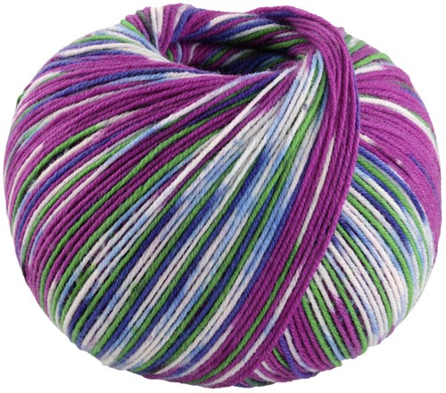 Lana Grossa Cool Wool 4 Socks Print 3 7207 Viola/Grün/Dunkelblau/Weiß/Hellblau