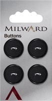 Milward Matt mit glänzendem Rand Knopf Schwarz 19mm (4 Stück)