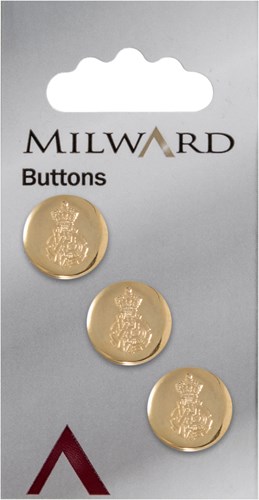 Milward Knopf Metall Ritterschild Gold 15mm (3 Stück)