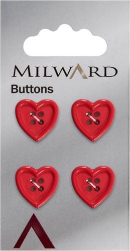 Milward Knopf Herz Rot 15mm (4 Stück)