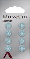 Milward Knopf Perlblau Blume/Stern 10mm (8 Stück)