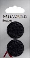 Milward Knopf Metall Blau/Schwarz Blattmuster 27 mm (2 Stück)
