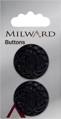 Milward Knopf Metall Blau/Schwarz Blattmuster 27 mm (2 Stück)