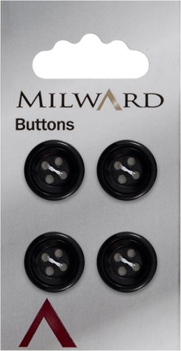 Milward Knopf Schwarz Mit erhöhtem Rand 16mm (4 Stück)
