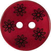Milward Perlmutt Knopf Dunkelrot mit schwarzen Blumen 15mm (4 Stück)-2