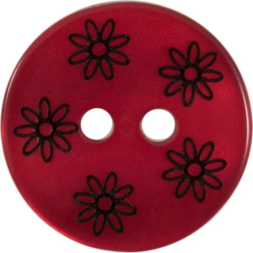 Milward Perlmutt Knopf Dunkelrot mit schwarzen Blumen 15mm (4 Stück)-2