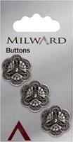 Milward Knopf Metall Silber/Schwarz 19mm (3 Stück)