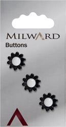 Milward Knopf Blume Schwarz mit Weiß 14mm (3 Stück)