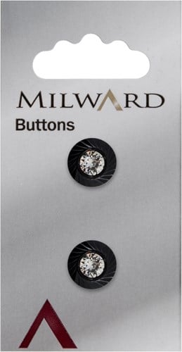 Milward Schwarzer Runder Knopf mit Glitzerstein 12mm (2 Stück)