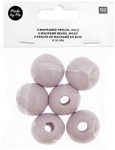 Rico Makramee Holzperlen 30mm Light Grey - 6 Stück-2