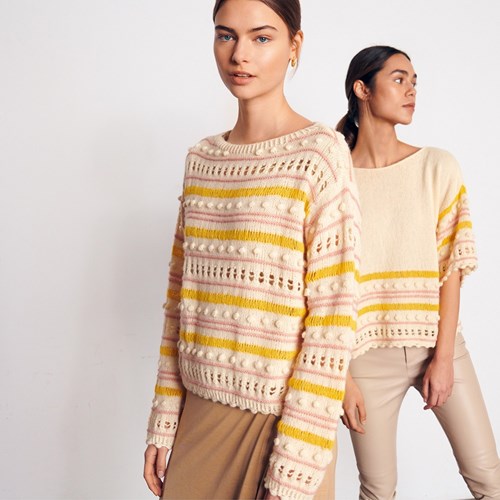 Ecopuno Pulli Mustermix mit Noppenrand Strickpaket 36/38