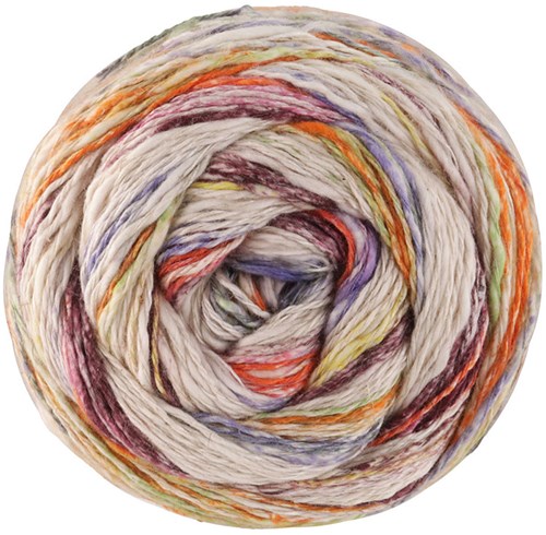 Lana Grossa Gomitolo Hippie 3035 Orange/Brombeer/Natur/Veilchenblau/Hellgrn/Lime