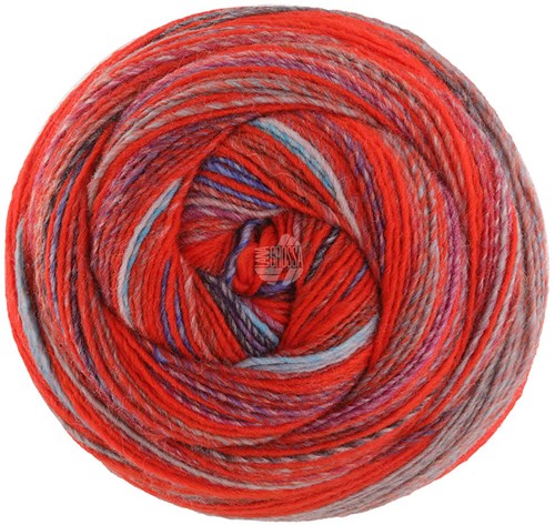 Lana Grossa Gomitolo Magico 3029 Bordeaux/Feuerrot/Hellgrau/Jeansblau/Grau/Fuchsia