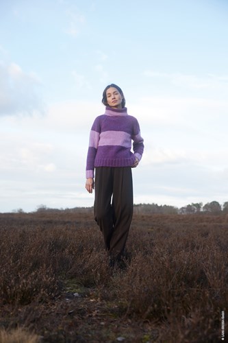 Lana Grossa Spuma Gestreifter Raglanärmel Pullover Strickpaket Größe 44/46
