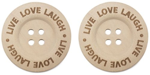 Durable Knopf Holz Live Love Laugh 40mm 2 Stück