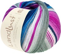 Lana Grossa Landlust Die Sockenwolle 118 Hellgrau/Ecru/Fuchsia/Blau/Jeans/Nachtblau/Hellrosa/Flieder gestreift
