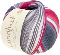 Lana Grossa Landlust Die Sockenwolle 119 Silber/mittel/dunkelgrau/orange/tomatenrot/ecru gestreift