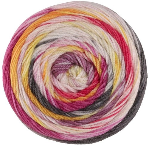 Lana Grossa Meilenweit 100 Dusk 6211 Lila/Rohweiß/Rot/Gelb/Orange/Fuchsia/Dunkelgrau