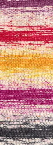 Lana Grossa Meilenweit 100 Dusk 6211 Lila/Rohweiß/Rot/Gelb/Orange/Fuchsia/Dunkelgrau-3