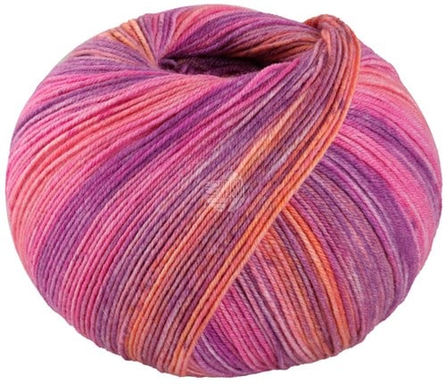 Lana Grossa Meilenweit 100 Seta Piano 3613 Orange/Blauviolett/Pink/Beere/Lachsrosa