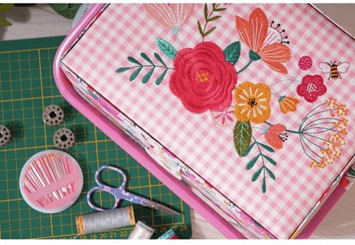 Nähkorb Medium Embroidered Floral Garden Pink-3