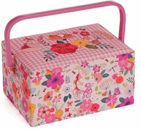 Nähkorb Medium Embroidered Floral Garden Pink