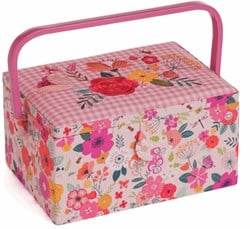 Nähkorb Medium Embroidered Floral Garden Pink