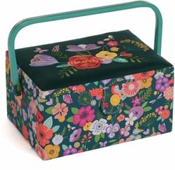 Nähkorb Medium Embroidered Floral Garden Teal