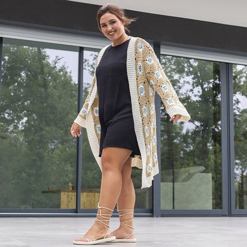 Panama Granny Square lange Strickjacke Hkelanleitung
