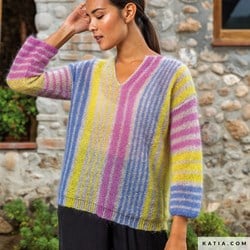 Strickanleitung Mohair Shades Pullover mit vertikalen Streifen