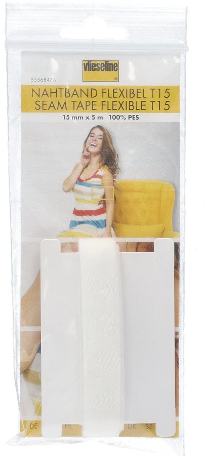Vlieseline Nahtband Bi-Elastisch Fixierbar 15 mm x meter Weiß