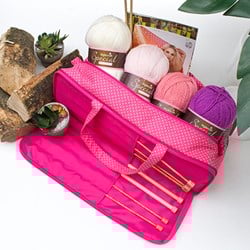 Wollplatz Stricktasche Rosa Gepunktet