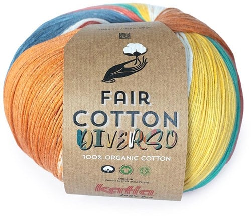 Katia Fair Cotton Diverso 404 Koralle-Orange-Grün