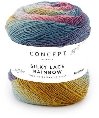 Katia Silky Lace Rainbow 303 Kaugummi Rosa-Wasser Blau-Ocker