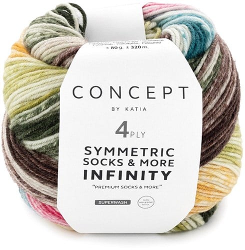 Katia Symmetric Socks & More - Infinity 094 Braun-Grün-Gelb-Violett-Blau-Blau-Türkis