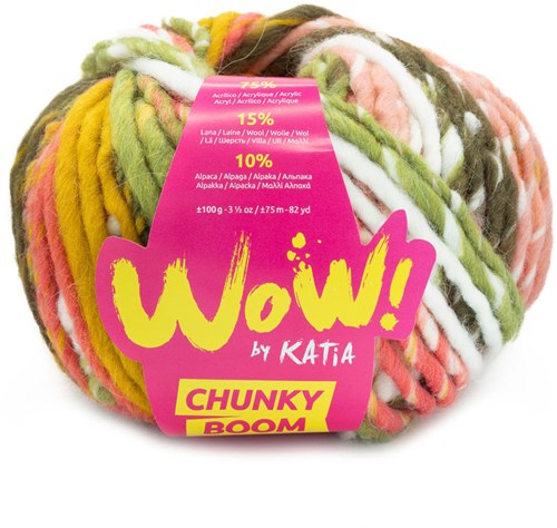 Katia WOW - Chunky Boom 304 Grün-Ocker-Gummi Rosa